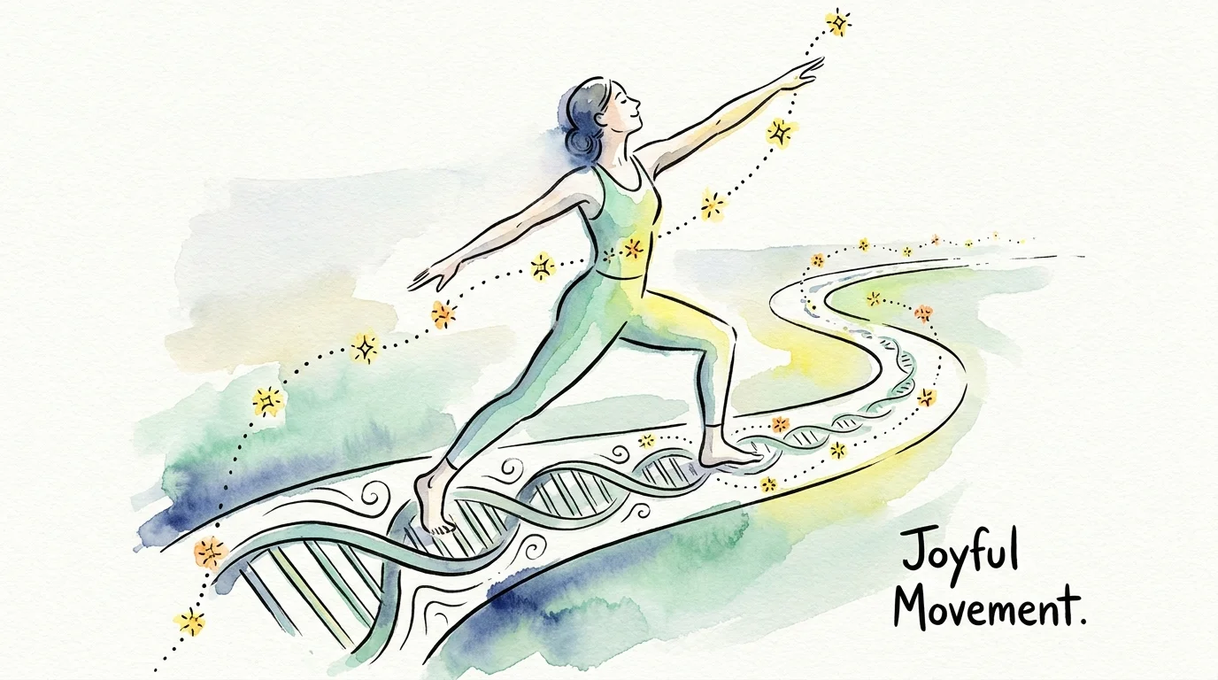 Watercolor illustration of a woman moving gracefully along a path, symbolizing the power of exercise.