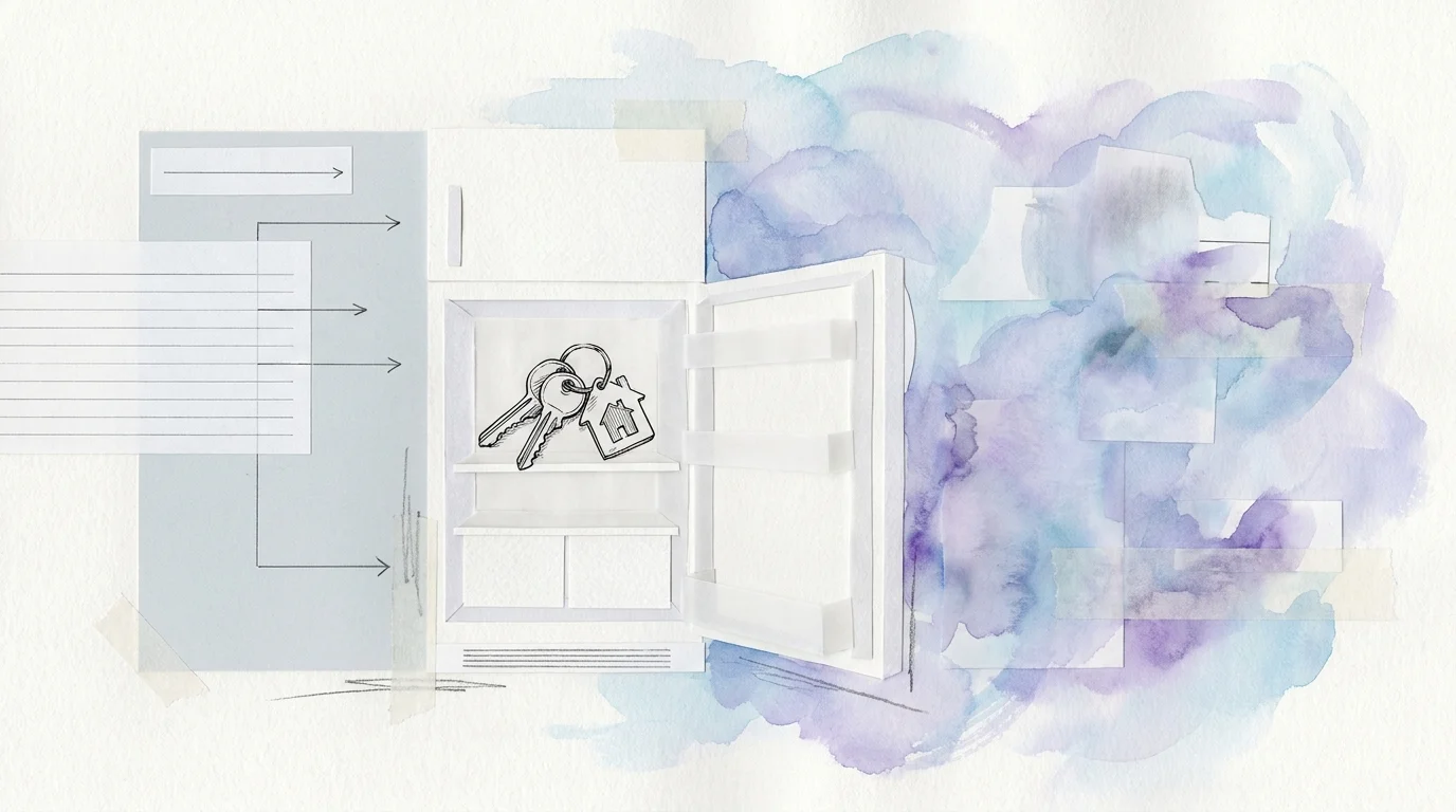 A conceptual illustration of a set of keys left in the refrigerator, representing a moment of confusion.