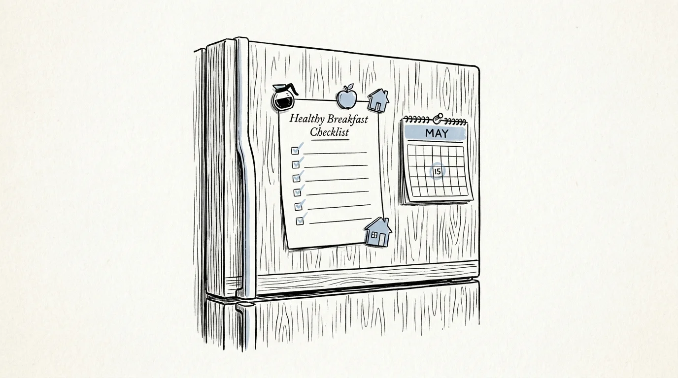 An ink sketch of a refrigerator door with a checklist and a calendar, symbolizing organized health precautions.