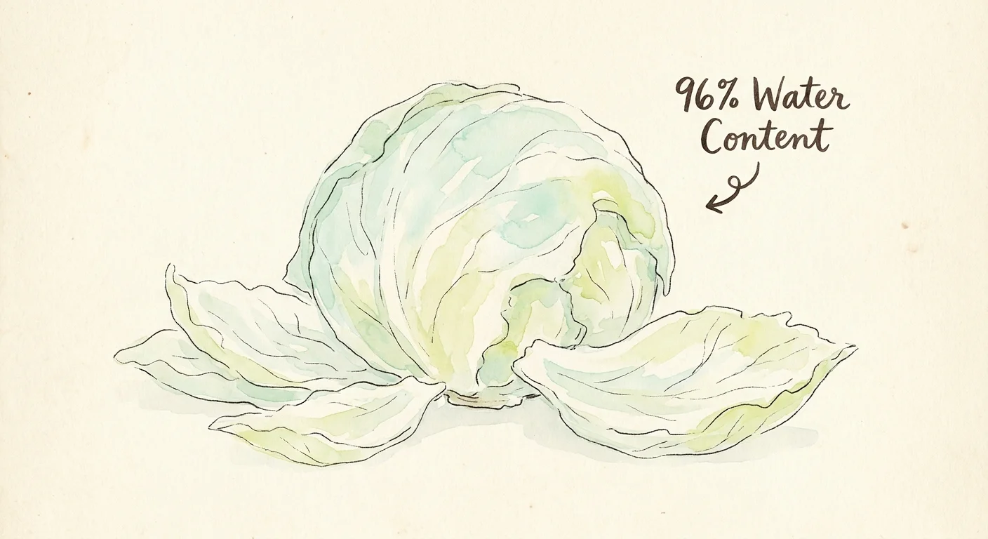 Watercolor painting of iceberg lettuce leaves, labeled with its 96 percent water content.